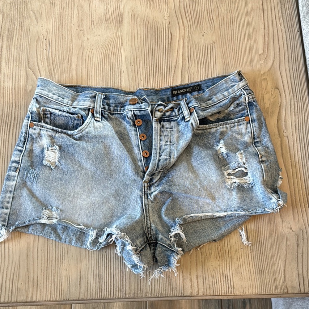 Blank NYC Blue Distressed Jean Shorts
